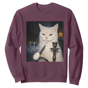 Funny Stoner Cat Sweatshirt 420 Stoner Smoking Cat Cannabis Lover Meme TS14 Maroon Print Your Wear
