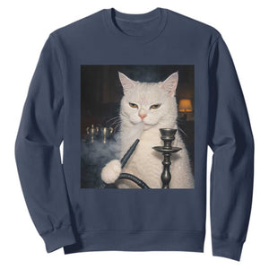 Funny Stoner Cat Sweatshirt 420 Stoner Smoking Cat Cannabis Lover Meme TS14 Navy Print Your Wear