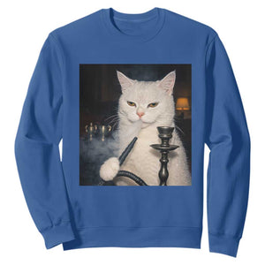 Funny Stoner Cat Sweatshirt 420 Stoner Smoking Cat Cannabis Lover Meme TS14 Royal Blue Print Your Wear