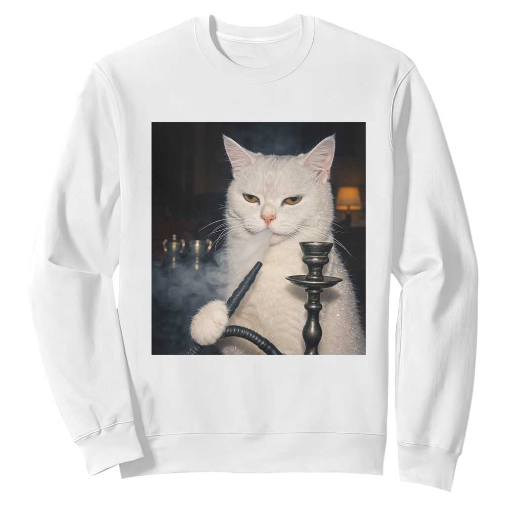 Funny Stoner Cat Sweatshirt 420 Stoner Smoking Cat Cannabis Lover Meme TS14 White Print Your Wear