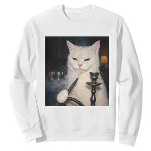 Funny Stoner Cat Sweatshirt 420 Stoner Smoking Cat Cannabis Lover Meme TS14 White Print Your Wear