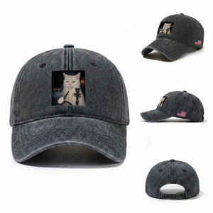 Funny Stoner Cat Washed Cotton Baseball Cap 420 Stoner Smoking Cat Cannabis Lover Meme TS14 Washed Cap Universal Fit Dark Gray Print Your Wear