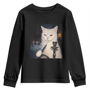 Funny Stoner Cat Youth Sweatshirt 420 Stoner Smoking Cat Cannabis Lover Meme TS14 Black Print Your Wear