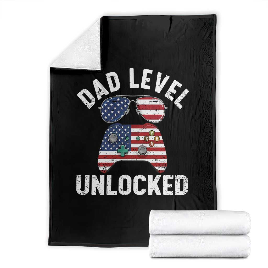 Dad Level Unlocked Throw Blanket New Dad Gamer American Flag 4th of July TS14 Black Print Your Wear