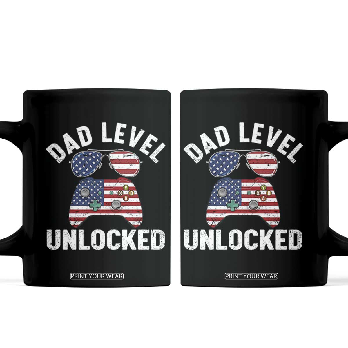 Dad Level Unlocked Coffee Mug New Dad Gamer American Flag 4th of July TS14 Black Print Your Wear