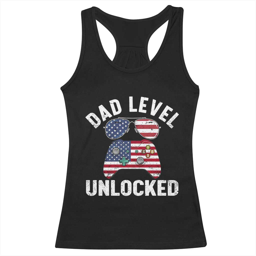 Dad Level Unlocked Racerback Tank Top New Dad Gamer American Flag 4th of July TS14 Black Print Your Wear