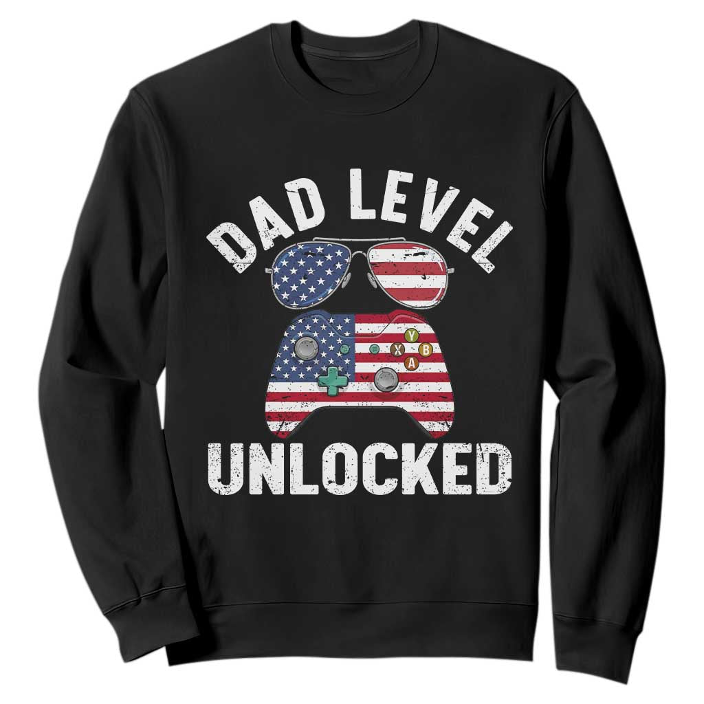 Dad Level Unlocked Sweatshirt New Dad Gamer American Flag 4th of July TS14 Black Print Your Wear