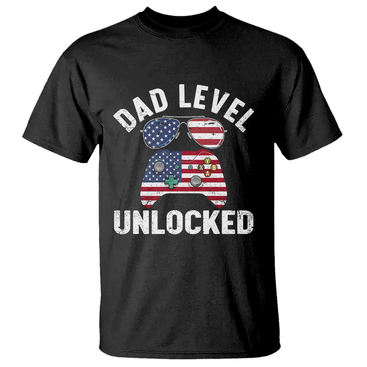Dad Level Unlocked T Shirt New Dad Gamer American Flag 4th of July TS14 Black Print Your Wear