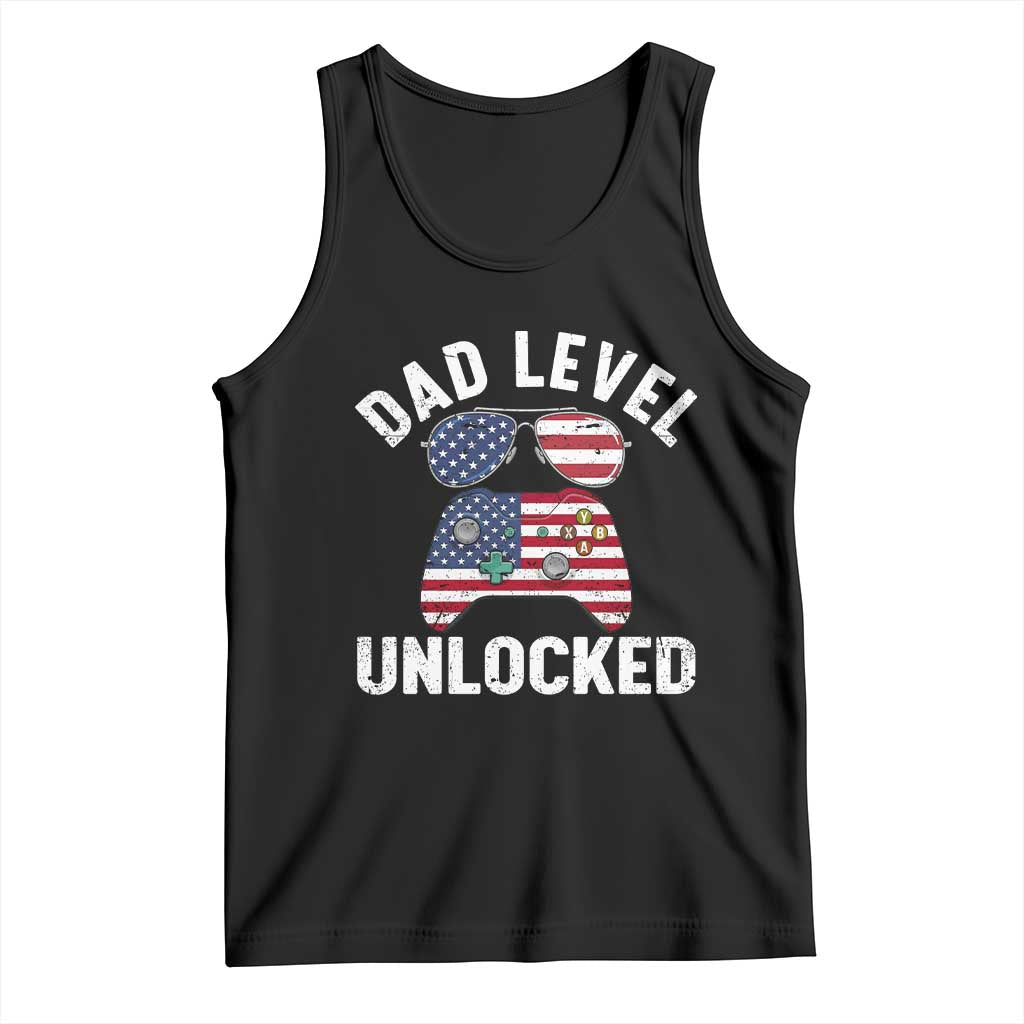 Dad Level Unlocked Tank Top New Dad Gamer American Flag 4th of July TS14 Black Print Your Wear