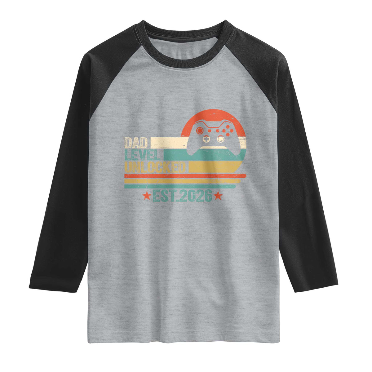 Dad Level Unlocked Raglan Shirt Funny New Dad Gaming Gamer 2026 TS14 Heather Gray Black Print Your Wear