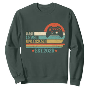Dad Level Unlocked Sweatshirt Funny New Dad Gaming Gamer 2026 TS14 Dark Forest Green Print Your Wear