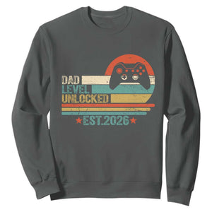 Dad Level Unlocked Sweatshirt Funny New Dad Gaming Gamer 2026 TS14 Dark Heather Print Your Wear
