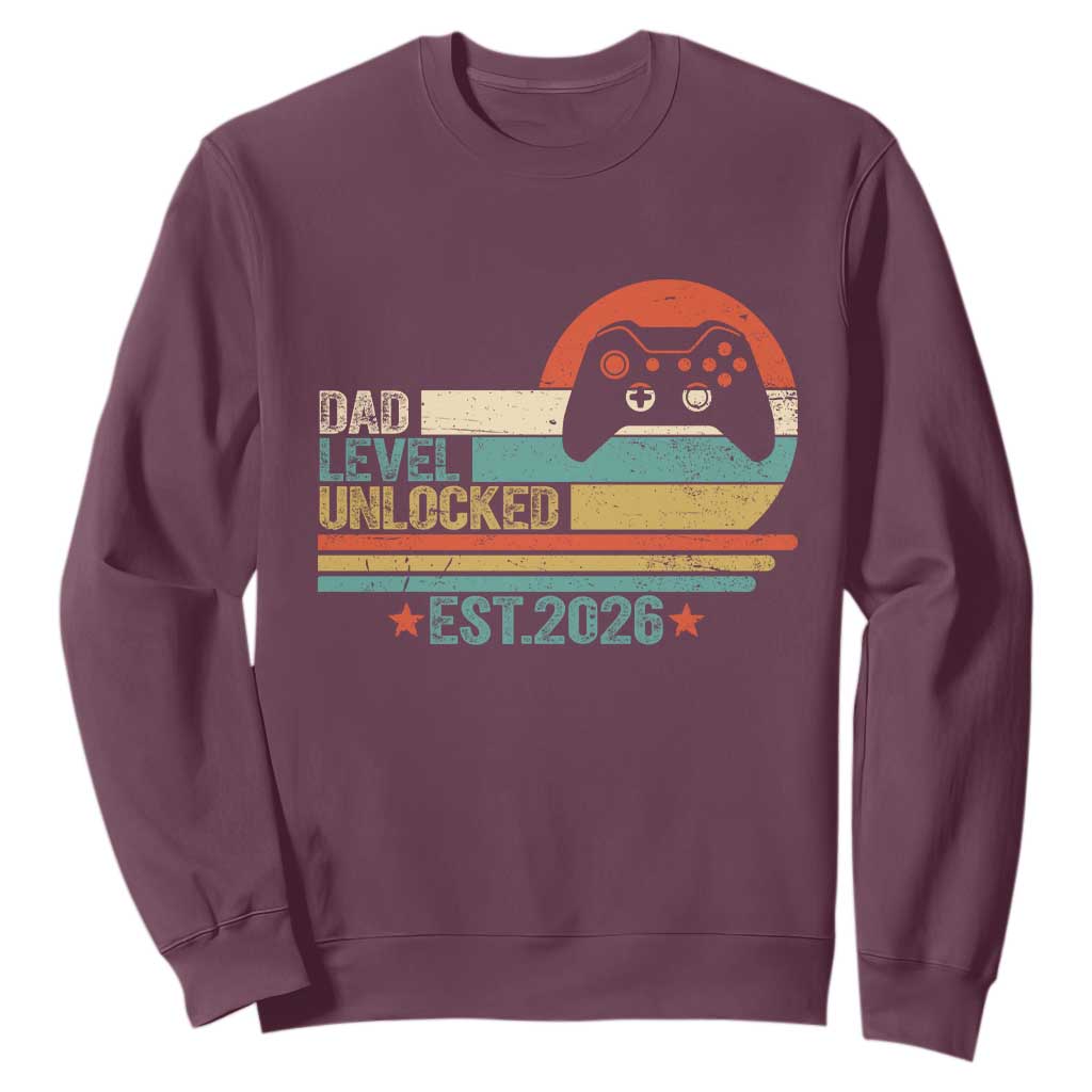 Dad Level Unlocked Sweatshirt Funny New Dad Gaming Gamer 2026 TS14 Maroon Print Your Wear