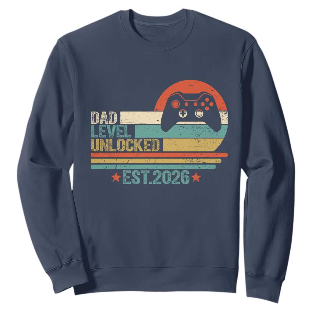 Dad Level Unlocked Sweatshirt Funny New Dad Gaming Gamer 2026 TS14 Navy Print Your Wear