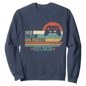 Dad Level Unlocked Sweatshirt Funny New Dad Gaming Gamer 2026 TS14 Navy Print Your Wear