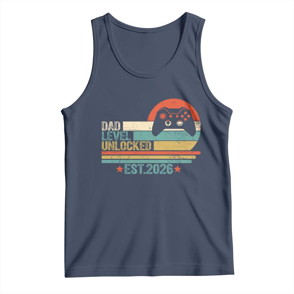 Dad Level Unlocked Tank Top Funny New Dad Gaming Gamer 2026 TS14 Navy Print Your Wear