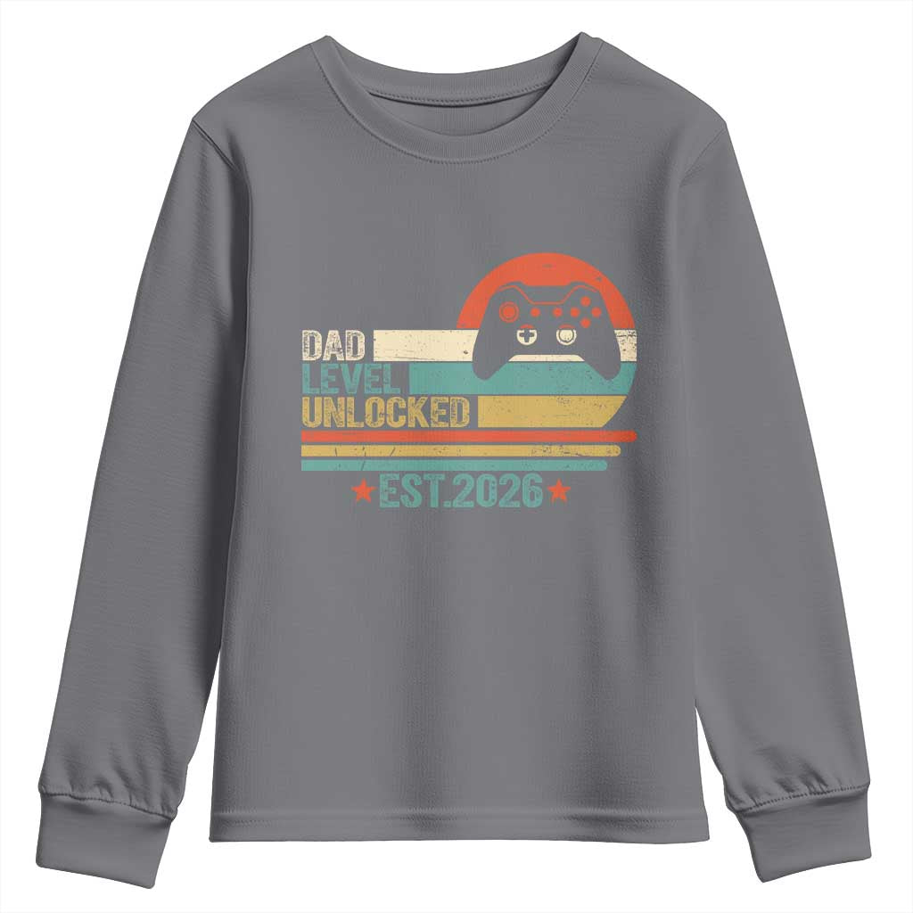 Dad Level Unlocked Youth Sweatshirt Funny New Dad Gaming Gamer 2026 TS14 Charcoal Print Your Wear