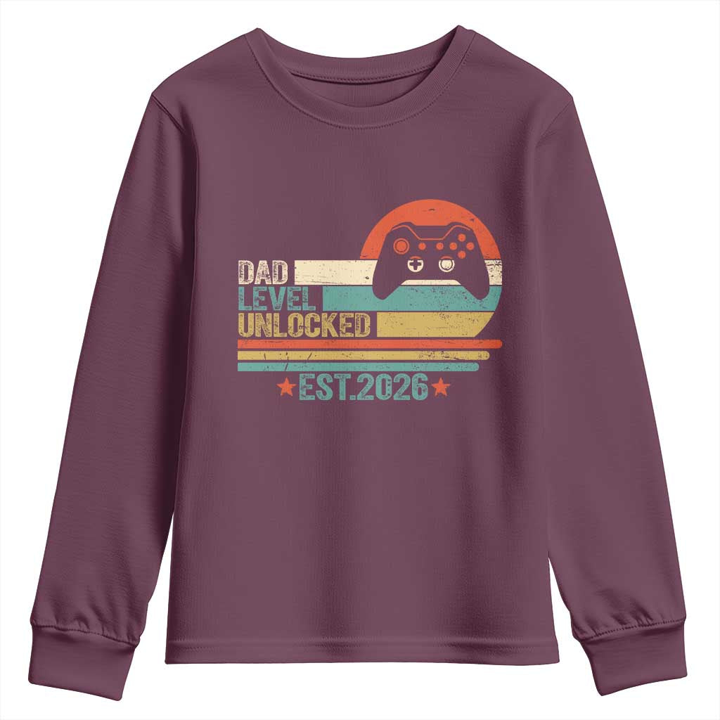 Dad Level Unlocked Youth Sweatshirt Funny New Dad Gaming Gamer 2026 TS14 Maroon Print Your Wear