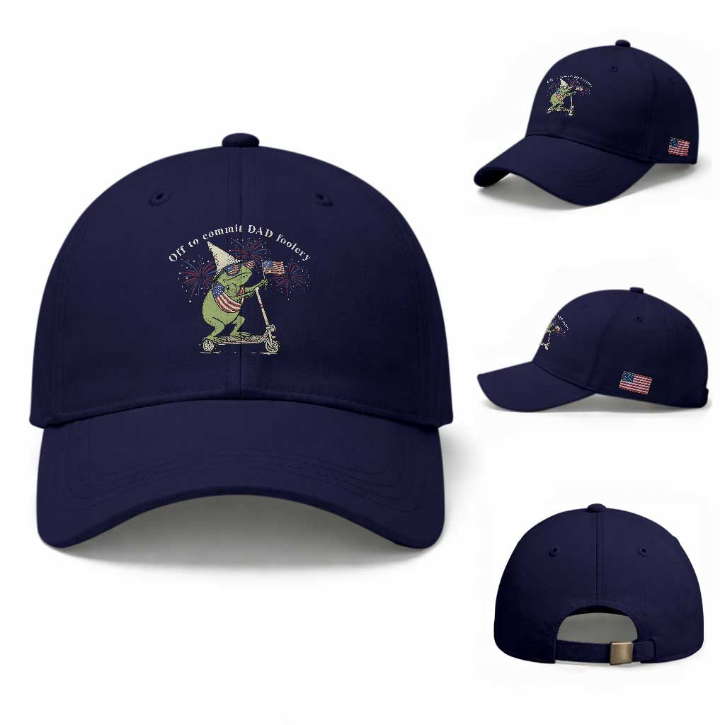 New Dad Frog 4th of July Baseball Cap Off to Commit Dad Foolery TS14 Baseball Cap Universal Fit Dark Blue Print Your Wear