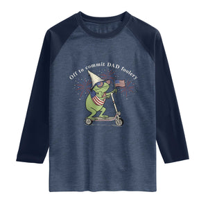 New Dad Frog 4th of July Raglan Shirt Off to Commit Dad Foolery TS14 Heather Denim Navy Print Your Wear