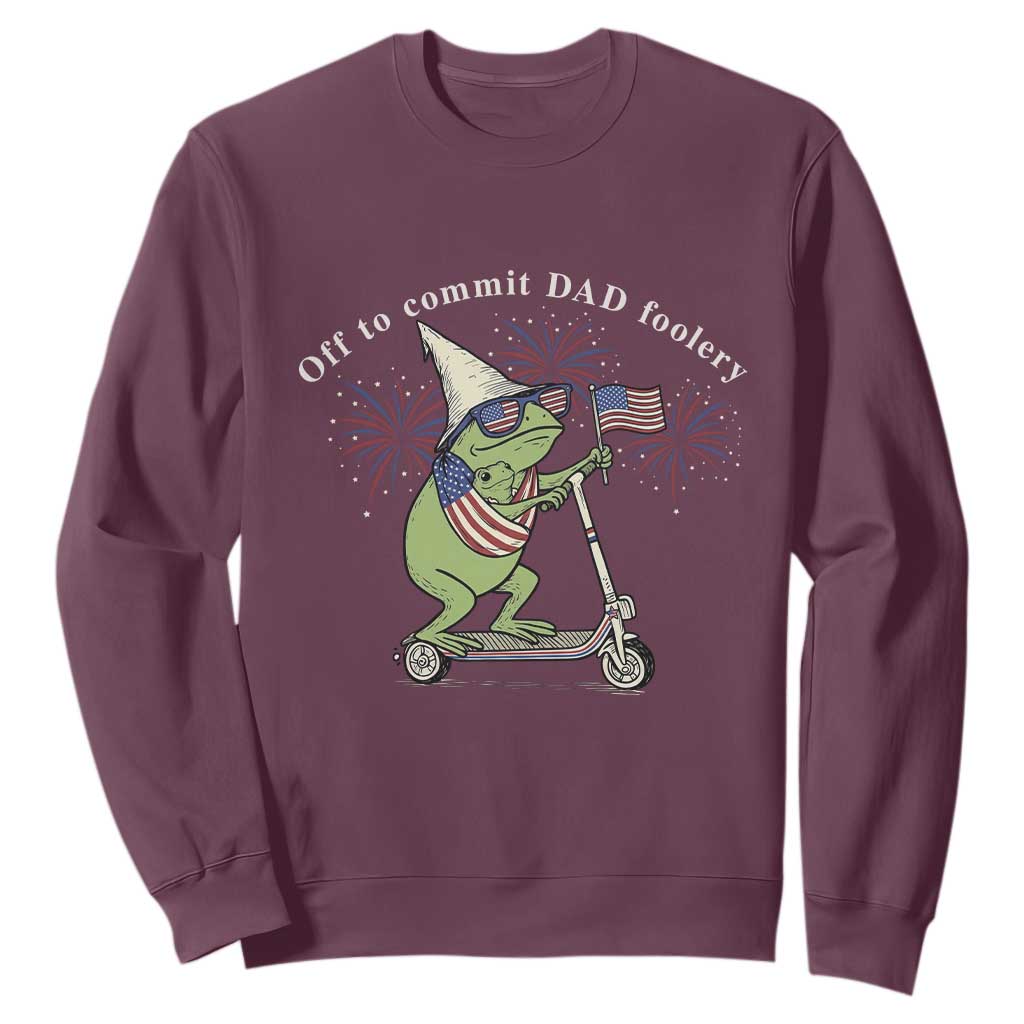 New Dad Frog 4th of July Sweatshirt Off to Commit Dad Foolery TS14 Maroon Print Your Wear
