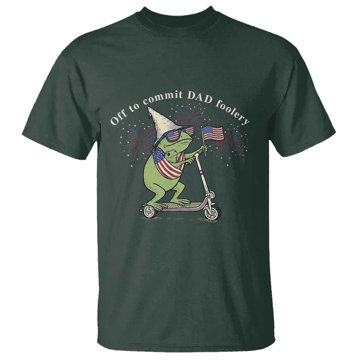 New Dad Frog 4th of July T Shirt Off to Commit Dad Foolery TS14 Dark Forest Green Print Your Wear