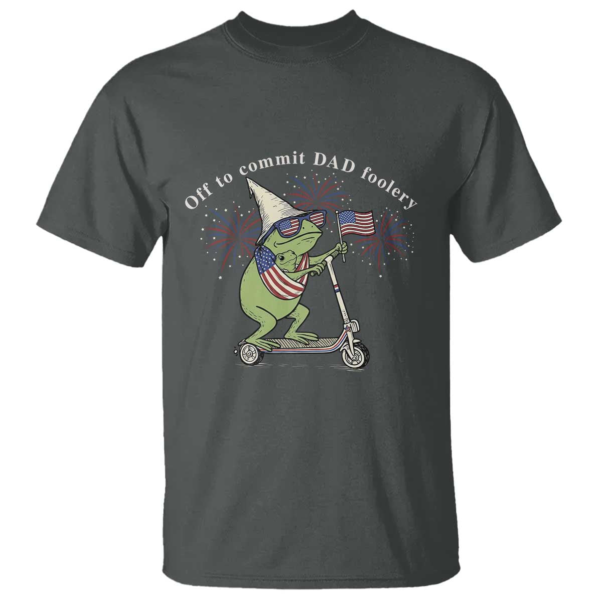 New Dad Frog 4th of July T Shirt Off to Commit Dad Foolery TS14 Dark Heather Print Your Wear