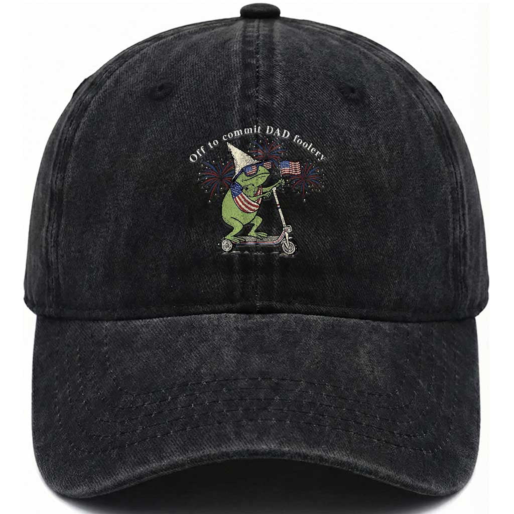New Dad Frog 4th of July Washed Cotton Baseball Cap Off to Commit Dad Foolery TS14 Print Your Wear