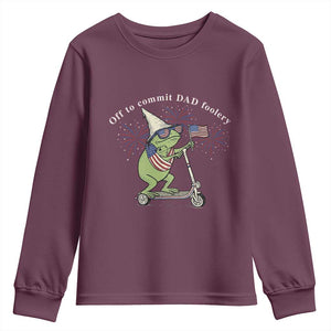 New Dad Frog 4th of July Youth Sweatshirt Off to Commit Dad Foolery TS14 Maroon Print Your Wear