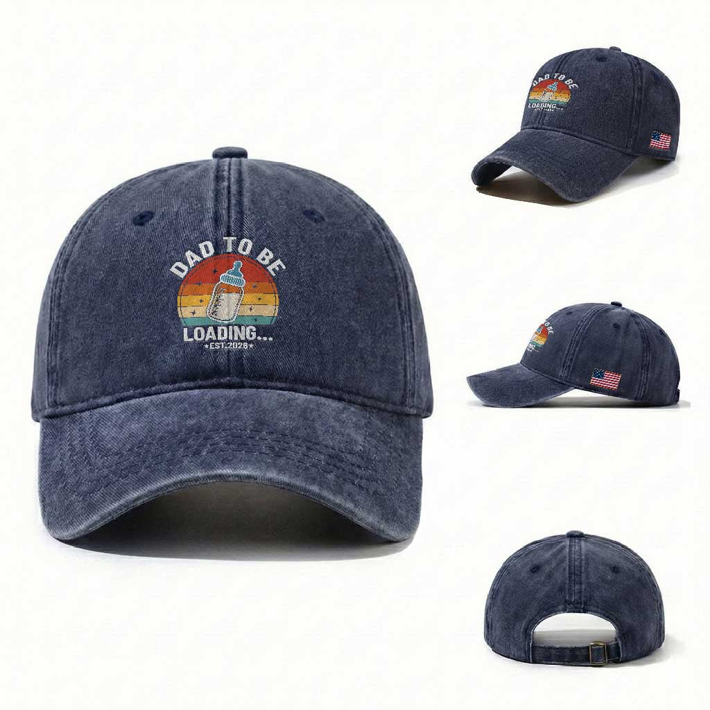 Dad to Be 2026 Washed Cotton Baseball Cap Funny Pregnancy Announcement Gift TS14 Washed Cap Universal Fit Navy Print Your Wear
