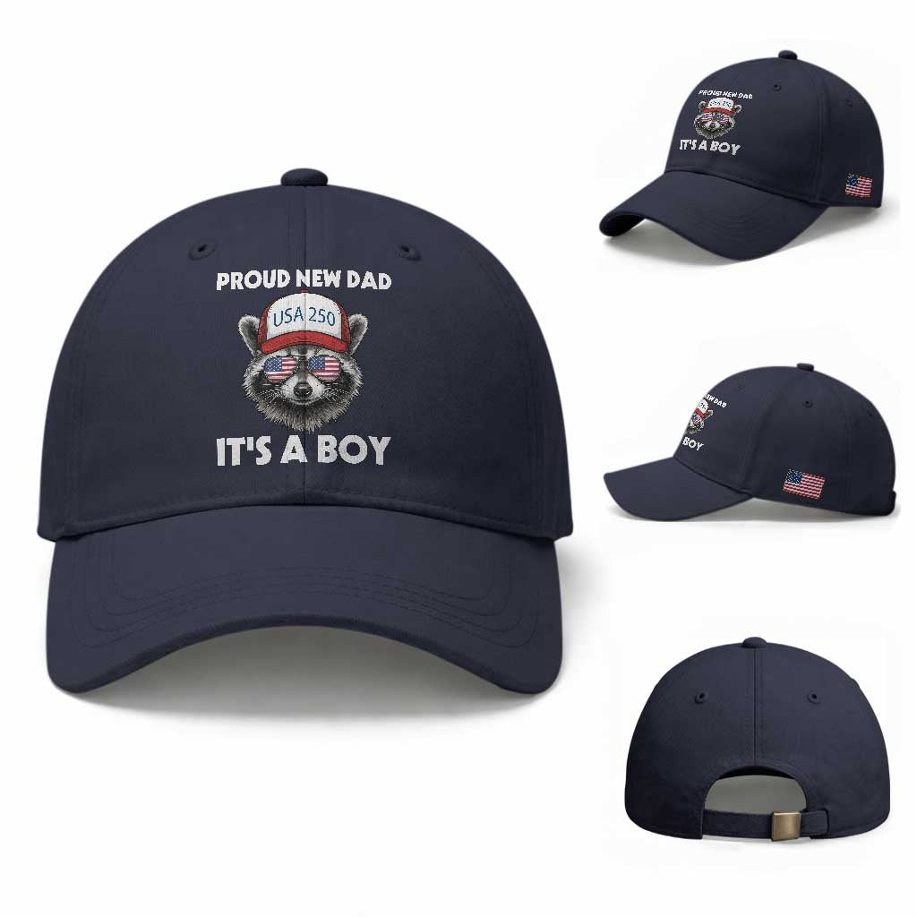 Proud New Dad It's A Boy Baseball Cap USA 250th Anniversary Raccoon Dad TS14 Baseball Cap Universal Fit Navy Print Your Wear