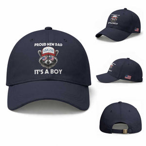 Proud New Dad It's A Boy Baseball Cap USA 250th Anniversary Raccoon Dad TS14 Baseball Cap Universal Fit Navy Print Your Wear