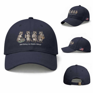 Funny Raccoon Dad Baseball Cap Just Doing My Daddy Things TS14 Baseball Cap Universal Fit Navy Print Your Wear
