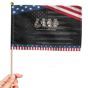 Funny Raccoon Dad Patriotic Handheld Flag Just Doing My Daddy Things TS14 Distressed 8.2" × 5.5" Black Blue Print Your Wear