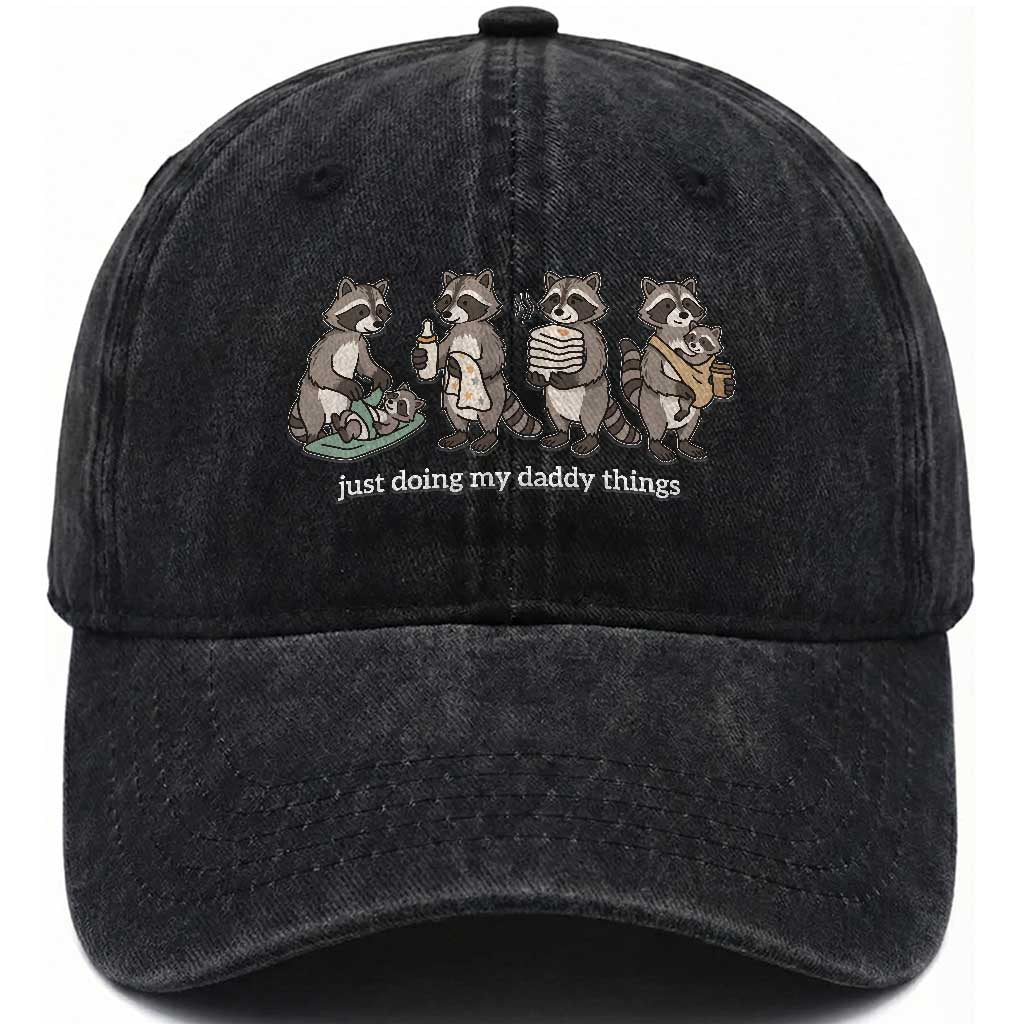 Funny Raccoon Dad Washed Cotton Baseball Cap Just Doing My Daddy Things TS14 Print Your Wear