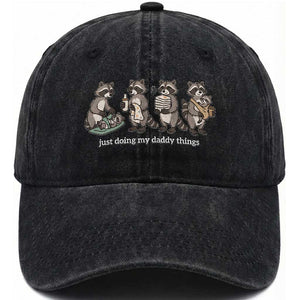 Funny Raccoon Dad Washed Cotton Baseball Cap Just Doing My Daddy Things TS14 Print Your Wear