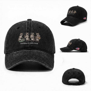 Funny Raccoon Dad Washed Cotton Baseball Cap Just Doing My Daddy Things TS14 Washed Cap Universal Fit Black Print Your Wear