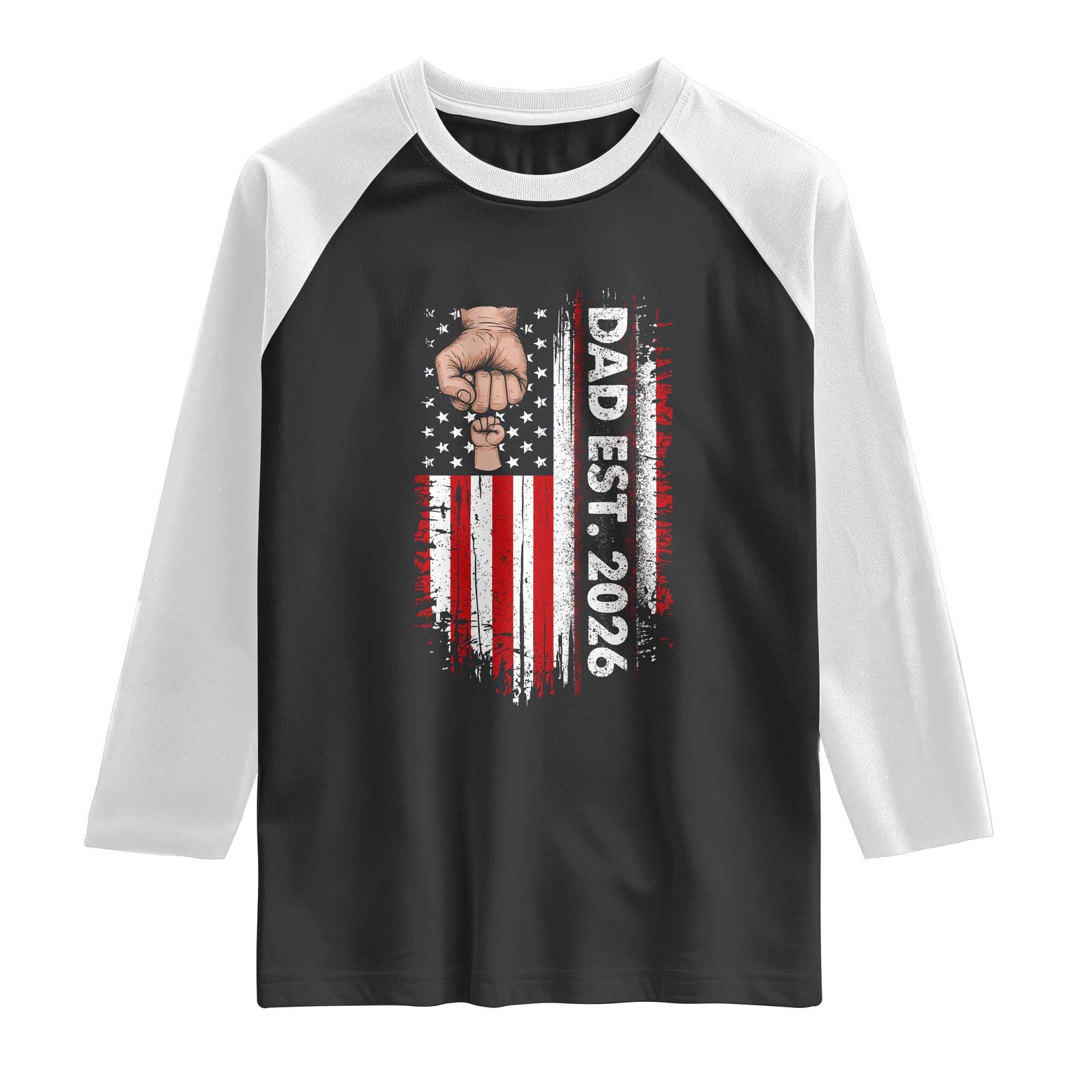 New Dad 2026 Raglan Shirt Patriotic US American Flag Gifts Fathers Day TS14 Black White Print Your Wear