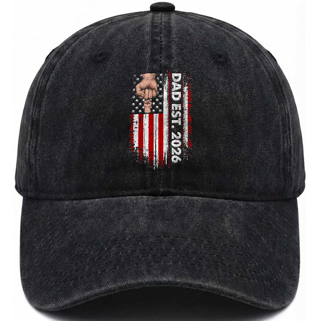 New Dad 2026 Washed Cotton Baseball Cap Patriotic US American Flag Gifts Fathers Day TS14 Print Your Wear