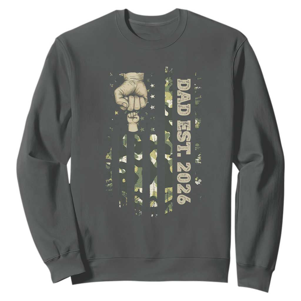 New Dad 2026 Sweatshirt Camo American Flag Military Dad Father's Day TS14 Dark Heather Print Your Wear