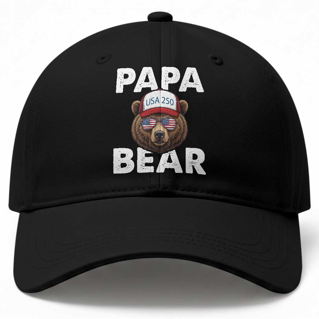 Papa Bear Father's Day Baseball Cap USA 250th Anniversary American Flag July 4th TS14 Print Your Wear