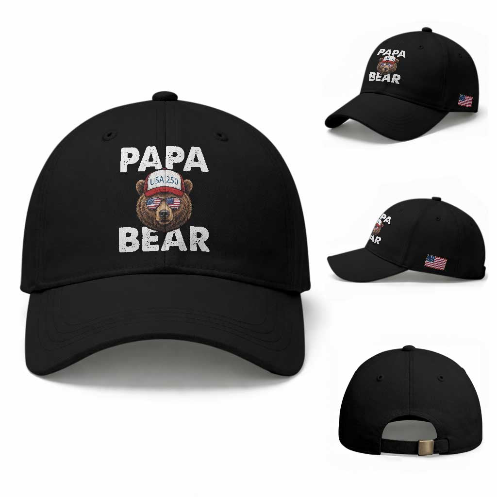 Papa Bear Father's Day Baseball Cap USA 250th Anniversary American Flag July 4th TS14 Baseball Cap Universal Fit Black Print Your Wear