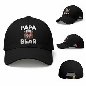 Papa Bear Father's Day Baseball Cap USA 250th Anniversary American Flag July 4th TS14 Baseball Cap Universal Fit Black Print Your Wear