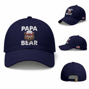 Papa Bear Father's Day Baseball Cap USA 250th Anniversary American Flag July 4th TS14 Baseball Cap Universal Fit Dark Blue Print Your Wear