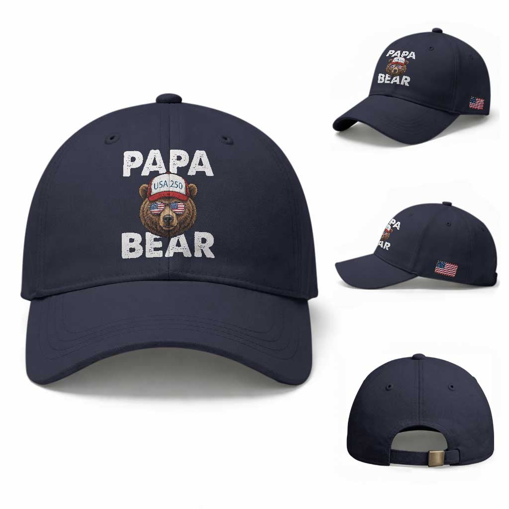 Papa Bear Father's Day Baseball Cap USA 250th Anniversary American Flag July 4th TS14 Baseball Cap Universal Fit Navy Print Your Wear