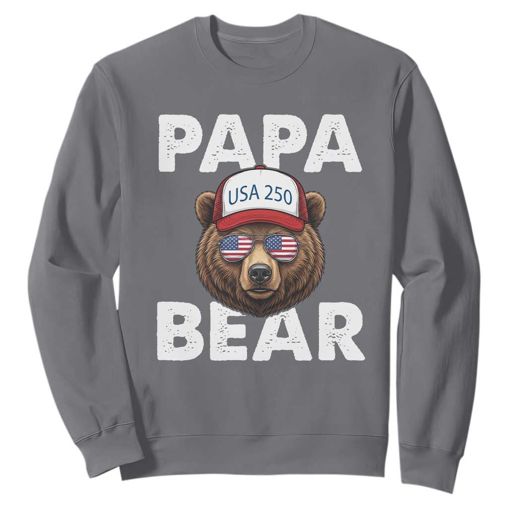 Papa Bear Father's Day Sweatshirt USA 250th Anniversary American Flag July 4th TS14 Charcoal Print Your Wear