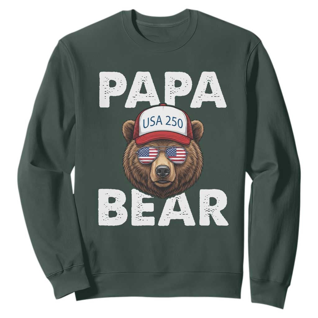 Papa Bear Father's Day Sweatshirt USA 250th Anniversary American Flag July 4th TS14 Dark Forest Green Print Your Wear