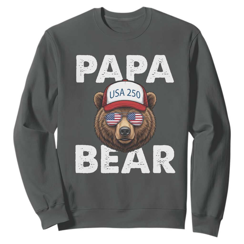 Papa Bear Father's Day Sweatshirt USA 250th Anniversary American Flag July 4th TS14 Dark Heather Print Your Wear