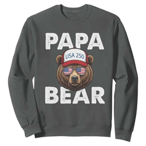 Papa Bear Father's Day Sweatshirt USA 250th Anniversary American Flag July 4th TS14 Dark Heather Print Your Wear