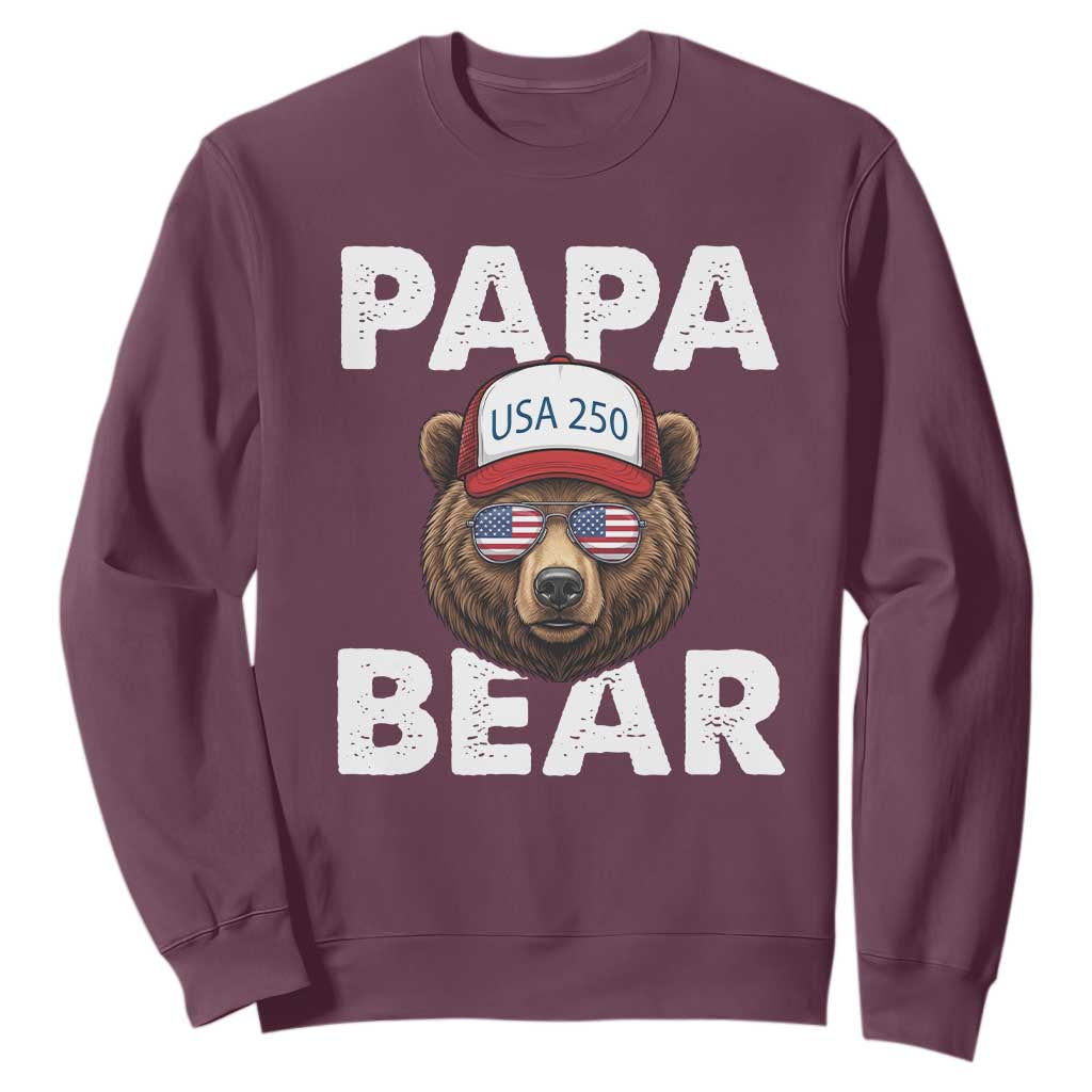 Papa Bear Father's Day Sweatshirt USA 250th Anniversary American Flag July 4th TS14 Maroon Print Your Wear